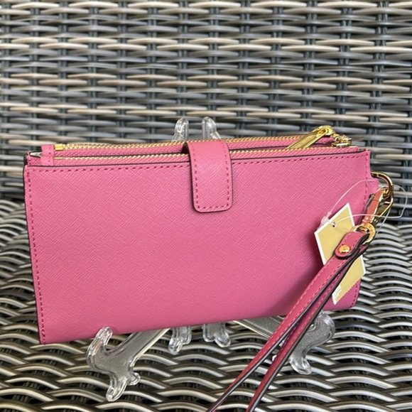 Michael Kors Jet Set Travel Large Double Zip Wristlet Wallet Rosewood Leather - Picture 6 of 16